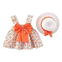 Toddler Baby Girls Floral Sleeveless Princess Dress Summer Back Bow Swing Dress Hats Fan Dress (A, 2-3 Years)