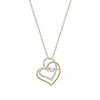 Sterling Silver 1/20Ct TDW Dancing Diamond with Small Double Heart Pendant Necklace Jewelry with an 18