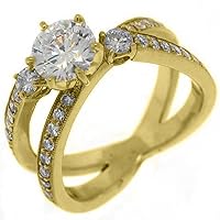 14k Yellow Gold Brilliant Round Antique Diamond Engagement Ring 1.79 Carats