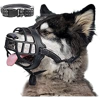 BARKLESS Dog Muzzle, Soft Silicone Basket Muzzle for Dogs, Allows Panting and Drinking, Prevents Unwanted Barking Biting and Chewing, Included Collar and Training Guide