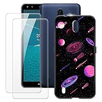Nokia C1 Case + 2PCS Screen Protector Tempered Glass, Ultra Thin Bumper Shockproof Soft TPU Silicone Cover for Nokia C1 (5.45”)