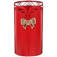 ABOOFAN Metal Cylinder Vase Chinese Style Flower Pot Vintage Art Tall Arrangement Container Wedding Tabletop Centerpiece for 2024 New Year Party Decor Red