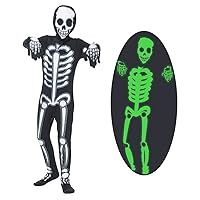 EraSpooky Boys Skeleton Costume Kids Scary Halloween Glow In The Dark Skeleboner Jumpsuit