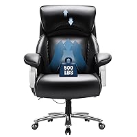 Big and Tall Office Chair 500lbs-Heavy Duty Ergonomic Computer Chair with Extra Wide Seat, High Back Executive Large Desk Chair with Thick Seat and Tilt Rock, Adjustable Lumbar Support-Black