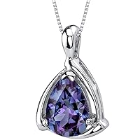 PEORA Simulated Alexandrite Designer Teardrop Pendant Necklace for Women 925 Sterling Silver, Color Changing 2.50 Carats Pear Shape 10x7mm, with 18 inch Chain