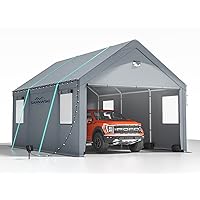 10x20 Heavy Duty Carport Canopy - Extra Large Portable Car Tent Garage with Roll-up Windows and All-Season Tarp Cover,Metal Roof &Side Walls for Car, SUV,Boats&Truck Shelter Logic Storage