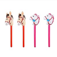 4 Pieces Inflatable Stick Horse Inflatable Horse Head Stick Balloon Funny Stick Horse Toy for Kids Inflatable Horse on a Stick for Birthday Cowboy Party Supplies(37 Inch Brown & Pink)