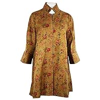Earthen Silk - Olive Mud Silk, Natural Dyed Floral Print, Asian Themed Top