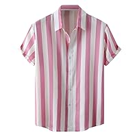 Mens Funny Tropical Shirts Short Sleeve Cruise Summer Caribbean Button Down Flamingo Hawaiian Casual Stripes Graphic