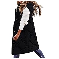 GREGG Women's Long Winter Puffer Vest Hooded Cotton-Padded Warm Vest with Pockets Solid Color Sleeveless Zip Up Sherpa Jacket