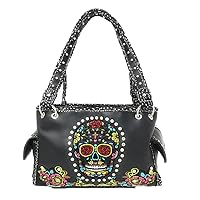 Western Women's Fashion Sugar Skull Embroidery Handbag Purse in 6 Colors