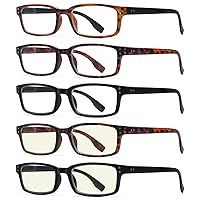 Eyekepper Readers 5-Pack Classical Rectangular Spring-Hinges Reading Glasses Include 2pcs Computer Glasses +2.5
