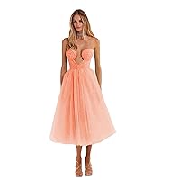 Strapless Midi Homecoming Dress Seelveless A -Line Summer Dress V-Neck Off Shoulder Cocktail Party Dress