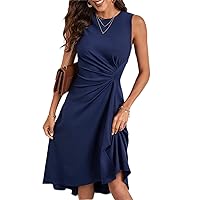 Solid Ruched Front Dress (Color : Red, Size : X-Small)