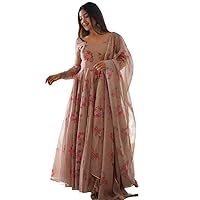 Women's Georgette Printed Flared Kurti, Indian Ethnic Anarkali Long Gown, Relaxed Fit Print
