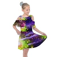 PattyCandy Toddler Girls Shoulder Cutout Chiffon Dress Cool Stars & Galaxy Print, Size 2-16