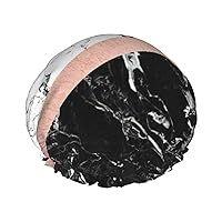 Black White Marble Print Stylish Reusable Shower Cap With Lining And Elastic Band for all Hair Lengths