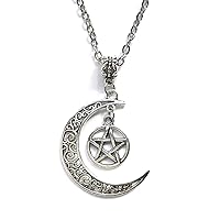 crescent moon and pentagrame Pendant Wiccan Pentagram Jewelry Moon Gift Girls Women's