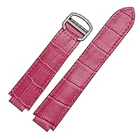 for Cartier Wristbands Quality Color Genuine Leather Watchbands Deployment Buckle Replacement Leather Strap Female Bracelet (Color : Rose red, Size : 20x12mmGold Clasp)