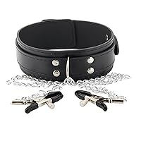 Sexy Collar with Nipple Clamps, GZYNTT Leather Choker with Soft Sponge, Strength Adjustable Breast Clamps with Chains for Couples Bedroom Play, SM Bondage Sex Toys Flirt for Women Men Extreme Love