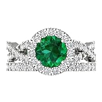 Clara Pucci 2.5 ct Round Cut Halo Solitaire Genuine Simulated Emerald Designer Art Deco Statement Wedding Ring Band Set 18K White Gold