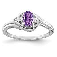 925 Sterling Silver Polished Prong set Open back Rhodium Plated Diamond and Amethyst Ring Measures 2mm Wide Jewelry for Women - Ring Size Options: 6 7 8 9