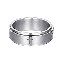 8mm Silver Women Lord's Prayer Cross Stainless Steel Spinner Ring for Anxiety Wedding Band Anxiety Cross Engraved Rings Spinner Stainless Steel Ring Mens