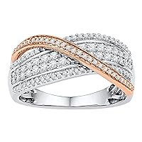 TheDiamondDeal 10kt Two-tone White Gold Womens Round Diamond Crossover Band Ring 1/2 Cttw