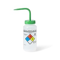 United Scientific™ UniSafe™ Laboratory Grade Wide Mouth LDPE Vented Chemical Wash Bottle, Methyl Ethyl Ketone, 500mL (16oz), 4-Color, Pack of 6