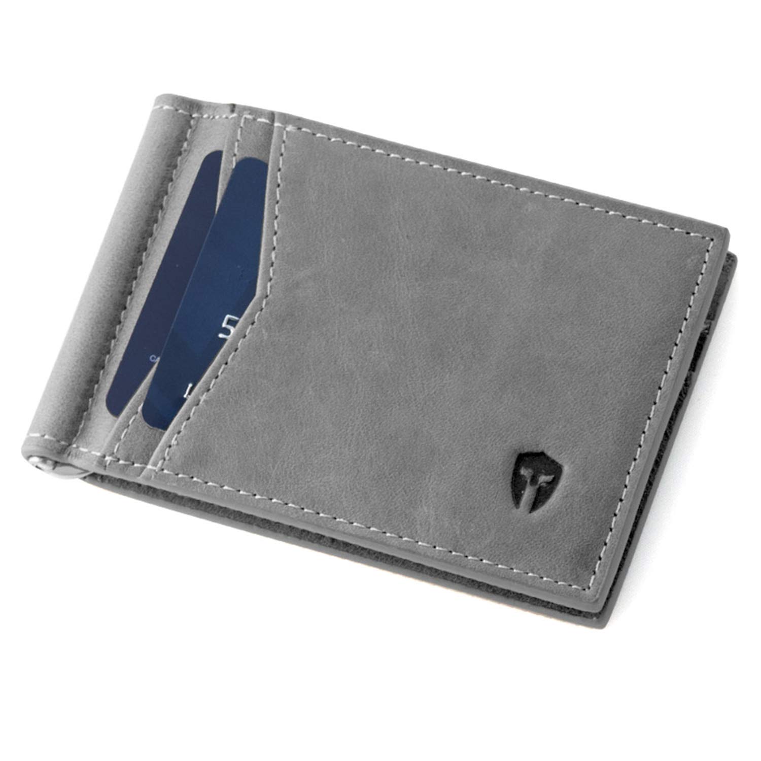 Bryker Hyde RFID Blocking Slim Minimalist ID Outside Front Pocket Wallet, Money Clip, 9 Slots, Leather (Slate Gray)