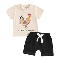 Gueuusu Toddler Baby Boy Girl Summer Clothes Free Range Chicken/Duck/Goose T Shirt and Shorts 2Pcs Set Casual Farm Outfit