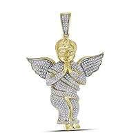 The Diamond Deal 10k Yellow Gold Diamond Mens 3D Polished Large Praying Guardian Angel Cherub Charm Pendant 1.00 Cttw