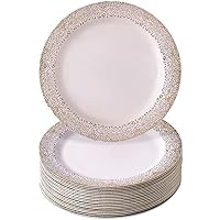 Silver Spoons Disposable Plates For Party - (20 Piece) Heavy Duty Disposable Dinner Set 7.5” , Fine Dining Plastic Dishes For Elegant China Look, Great for Upscaled Wedding, Dining & Servings, Gold