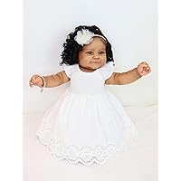 Angelbaby 24 inch Real Life Reborn Baby Black Girl Doll Soft Silicone Realistic African American Newborn Baby Big Reborn Toddler Weighted Dolls Fat Face Bebe Brown Skin Child Doll for Kids