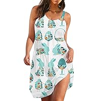 Summer Dresses for Women 2023 Easter Summer Women Sleeveless Rabbit Egg Pattern Tank Vest Dress Boho Casual