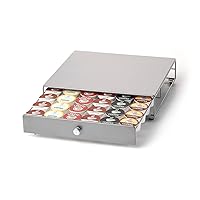 Nifty Rolling Coffee Pod Drawer - Silver Finish, Compatible with K-Cups, 36 Pod Pack Holder, Compact Under Coffee Pot Storage Drawer, Slim Home Kitchen Counter Organizer