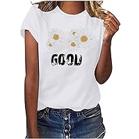 Women Cute Daisy Graphic Short Sleeve Crewneck Tops Summer Casual Loose Fit Beach Tee Blouses for Vacation