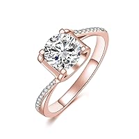 1.0 Carat 6.5mm Sterling Silver Promise Moissanite Engagement Ring Twist Arm CZ Solitaire Ring Size 7 Wedding Ring for Women