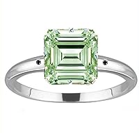 4.42 ct VS1 Emerald Moissanite Engagement Silver Plated Ring Light Green Color Size 7