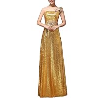 Women's One Shoulder Sequins Embroidery Long Banquet Ball Gown