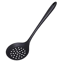 77L Slotted Spoon, Heatproof Skimmer Strainer Slotted Spoon, Seamless One-Piece Non-Stick Cooking Silicone Scoop Ladle with Ergonomic Handle for Filter Vegetable, Pasta and More (Black)