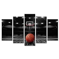 Derkymo 5 Pieces Basketball Court Pictures for Bedroom Black and White Canvas Wall Art Sports Painting Prints Artwork for Living Room Boys Room Stretched and Framed Ready to Hang 24