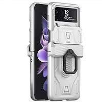 Military Shockproof Case for Samsung Galaxy Z Flip 4, with Hinge Protection Magnetic Kickstand Sliding Camera Cover Hybrid PC Case,Silver