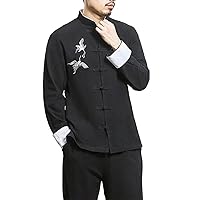 Tang Suit Traditional Hanfu Blouse Shirts Chinese Clothing for Men Cotton Embroidery Crane Kung Fu Uniform
