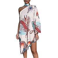 Women's Bohemian Round Neck Glamorous Sleeveless Knee Length Print Swing Beach Dress Flowy Casual Loose-Fitting Summer White