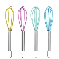 4 Pack Colorful Mini Silicone Kitchen Whisks with Stainless Steel Handles for Milk Egg Blending Stirring Whisking and Beating(4 Colors,6 Inches)