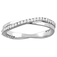 PIERA 10K White Gold Eternity Diamond Stripe Wedding Band Ring, size 8