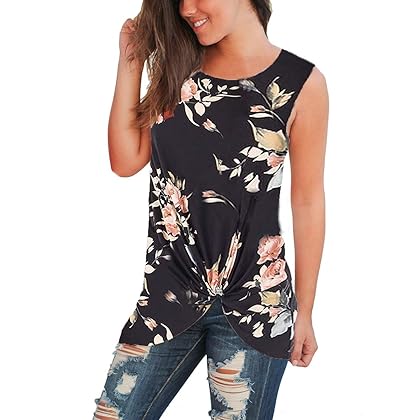 SAMPEEL Summer Tank Tops Loose Casual Shirts Clothing Juniors Striped Floral Black XL