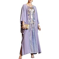 Eid Long Sleeve Party Dress for Women Sequins Dresses Muslim Abaya Maxi Robe Moroccan Caftan Party Dresses