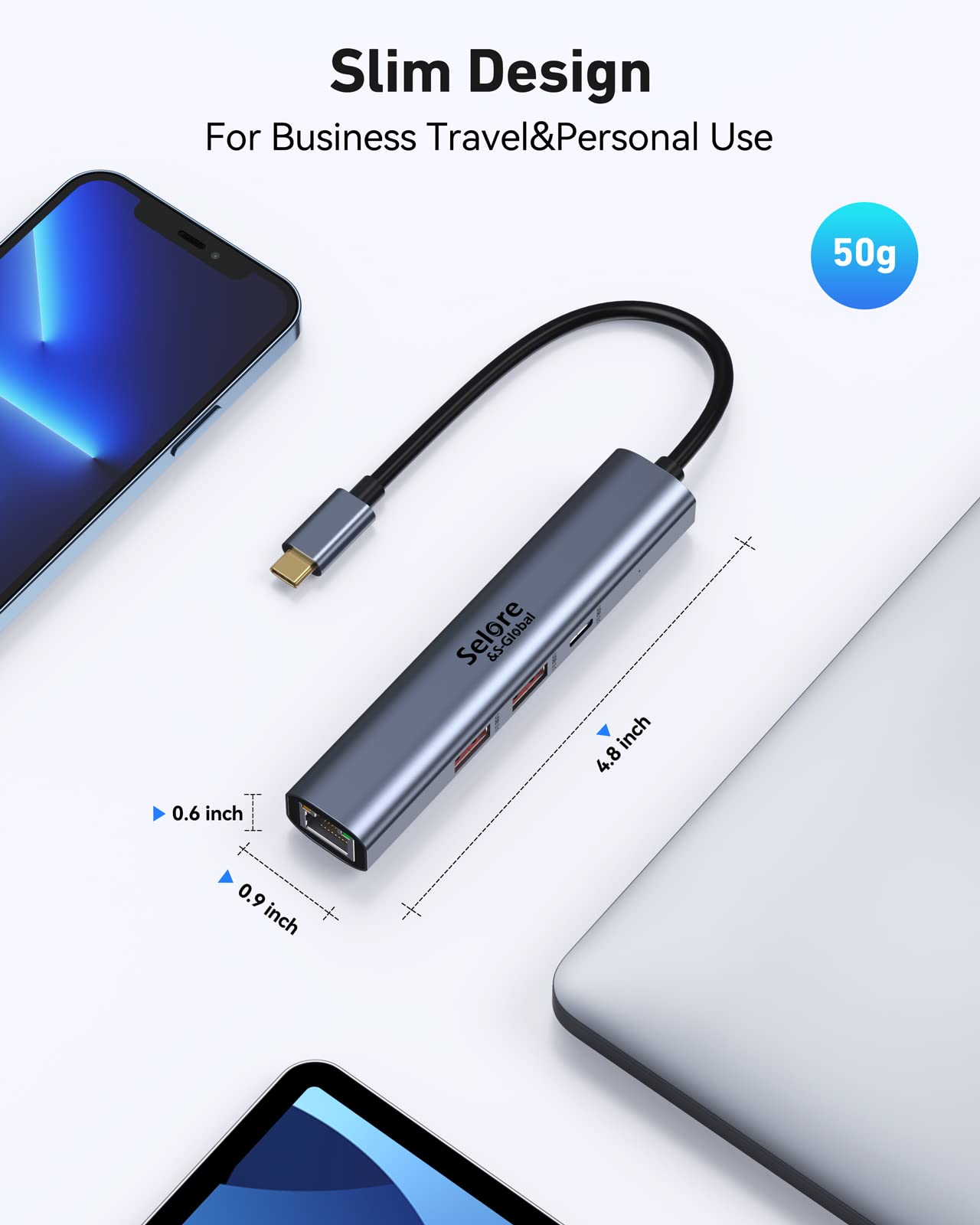 USB C to Ethernet Adapter,10Gbps USB C Hub Multiport Adapters with Gigabit RJ45,2 USB 3.1 Ports and USB C 3.1 Port,4 in 1 USB C Adapter for MacBook Pro/Air, iMac, iPad, Dell,Galaxy, Surface, and More